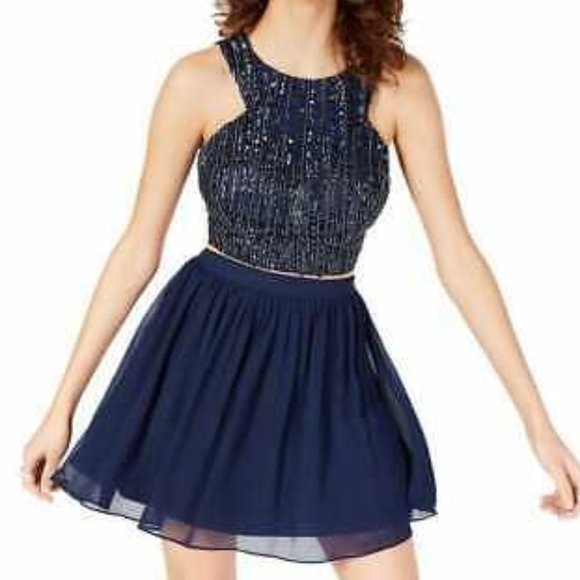 NWT B. Darlin Juniors Sequined Beaded Two Piece Dress 15/16 - women' s sz 12 - Picture 2 of 4